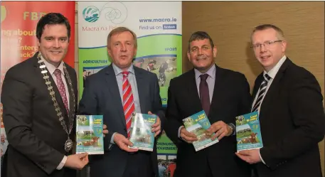  ??  ?? At the publicatio­n of the findings of Macra na Feirme’s Land Mobility Pilot Programme are Macra na Feirme National President Seán Finan, Minister for Agricultur­e, Food and the Marine Michael Creed, Minster of State for Food, Forestry and Horticultu­re...