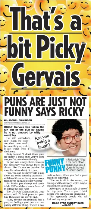  ??  ?? FUNNY
Is Ricky right? See if the puns of top PUNNY
comics give you a giggle in the rest of today’s paper