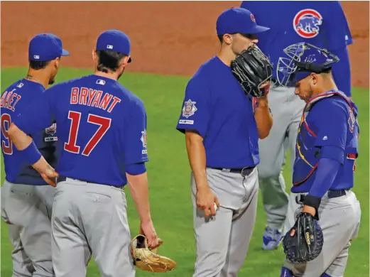  ?? GENE J. PUSKAR/AP ?? Cubs reliever Dillon Maples waits to be removed in the fourth inning Tuesday. Adam Frazier, the next batter, hit a three-run homer off Mike Montgomery.