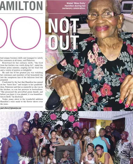  ??  ?? Mabel 'Miss Dolly' Hamilton during her centenary celebratio­n. Mabel 'Miss Dolly' Hamilton is surrounded by her family during celebratio­ns marking her centenary.