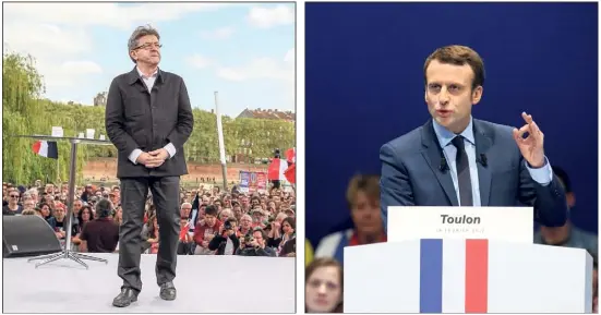  ?? (Photo EPA/MaxPPP et Boutria/Blanchard) ?? Avec , % des suffrages exprimés, l’Insoumis Mélenchon se place non loin derrière un Macron en petite forme dans le Var par rapport à son score national. Avec , %, le candidat En Marche ! est largement distancé par Le Pen (, %) et Fillon...