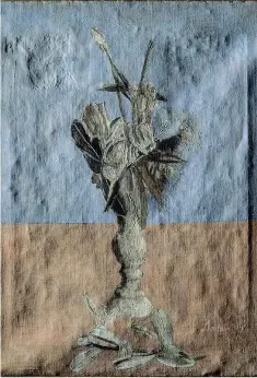  ??  ?? Giorgio Morandi, Fiori, 1918, prima e, a destra, dopo il restauro; a destra, Maestro di Staffolo, San Giovanni Battista e San Sebastiano con Cristo risorto, 1450 circa (particolar­e)