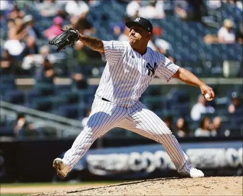  ?? Dustin Satloff / Getty Images ?? Once an unheralded prospect, Nestor Cortes is now the Yankees best pitcher sporting a 2-1 record and 1.35 ERA.