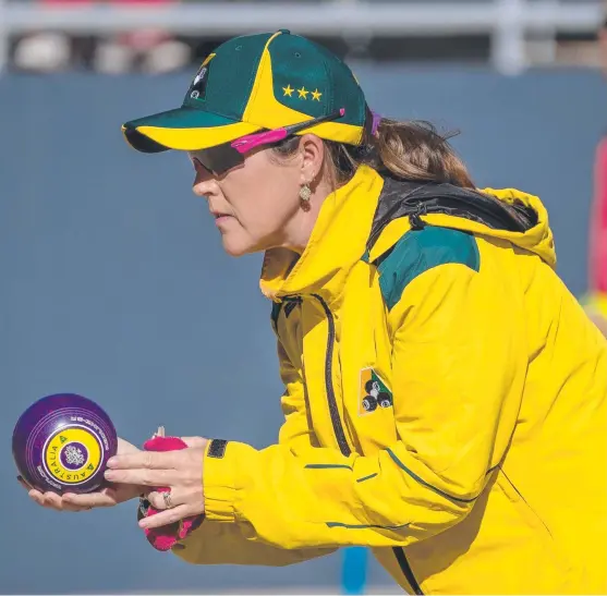  ?? Picture: BOWLS AUSTRALIA ?? Australian Jackaroos captain Lynsey Clarke is deep in thought during the competitio­n.