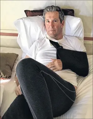  ?? CP PHOTO/GOVERNMENT OF MANITOBA ?? Manitoba Premier Brian Pallister recovers in a hotel in New Mexico in a handout photo provided by the Manitoba government. Pallister has been injured while hiking in New Mexico.A government statement says the premier was hiking in the Gila Wilderness...