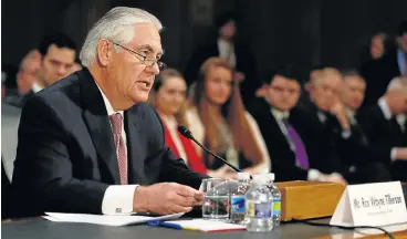  ?? /Reuters ?? Foreign affairs: Rex Tillerson, the former chairman and CEO of ExxonMobil, testifies on Wednesday before a Senate foreign relations committee in Washington. The committee held a confirmati­on hearing on his nomination to be US secretary of state.