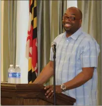  ??  ?? At Waldorf West Library on May 9, Newbery Award winner Kwame Alexander, who is originally from the Washington, D.C., area, thanked all the students for coming out on a school night and spoke of his journey to success. His journey began with his love for reading and poetry.