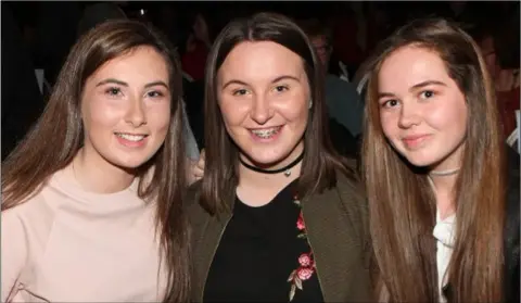  ??  ?? Aisling Halligan, Emma Goff and Rachal Campbell at the Wexford Has Talent final in Clayton Whites Hotel.