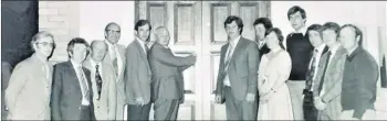  ??  ?? ‘A moment in time’ - photograph taken at Fermoy Golf Club in 1979, at the official opening of the new club house extension. From left: John F McCarthy (RIP), Joe Murphy (RIP), Dave Hawe (RIP), Mr O’Keeffe engineer, men’s captain Kevin O’Farrell, John T Barry (RIP), Munster Branch GUI; President Jim McCarthy (RIP), Sean Keating; lady captain Mary Nyhan, Matt Bermingham, Tom Tobin, Michael Hickey and John Carey.