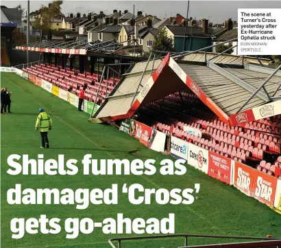  ?? EOIN NOONAN/ SPORTSILE ?? The scene at Turner’s Cross yesterday after Ex-Hurricane Ophelia struck