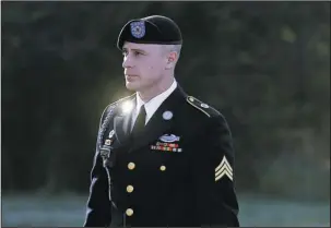  ?? The Associated Press ?? BERGDAHL: In this Jan. 12 photo, Army Sgt. Bowe Bergdahl arrives for a pretrial hearing at Fort Bragg, N.C. Bergdahl, a former prisoner of war accused of endangerin­g his U.S. comrades by walking off his post in Afghanista­n is asking President Barack...