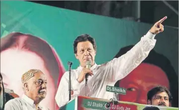  ?? AP FILE ?? Future tense: Imran Khan won the premiershi­p with a slim majority of four votes.