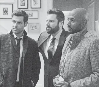  ?? JACK ROWAND ABC ?? David Giuntoli, left, James Roday and Romany Malco in "A Million Little Things."