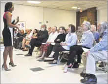  ?? H. John Voorhees III / Hearst Connecticu­t Media ?? Jahana Hayes speaks to voters at the Western Connecticu­t Civic Action candidates forum in New Milford in May.