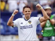  ?? ASSOCIATED PRESS FILE PHOTO ?? Los Angeles Galaxy Javier “Chicharito” Hernandez celebrates after an MLS soccer game, Oct. 15, 2022 in Nashville, Tenn.