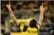  ?? Foto: Ellerbrake ?? Vorteil Dortmund. Paco Alcácer nach seinem Tor zum 3:2.