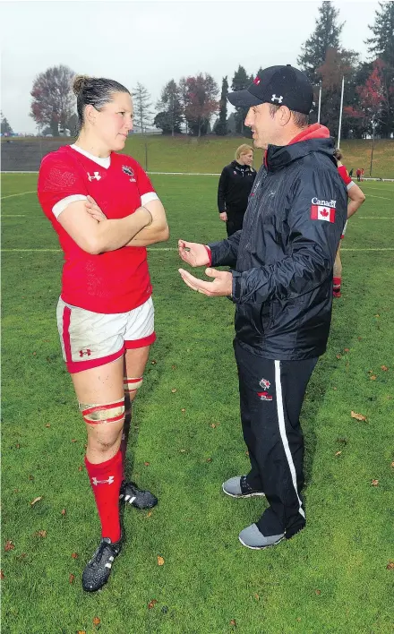  ?? — CP FILES ?? Captain Kelly Russell leads a veteran Canadian squad assembled by coach Francois Ratier for the Women’s Rugby World Cup. Canada opens the tourney Wednesday against Hong Kong.