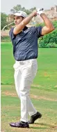 ??  ?? Manu Gandas in action during the second round of the Golconda Masters Telangana Open at the HGA course on Friday.