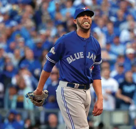  ?? RICK MADONIK/TORONTO STAR ?? The seventh was an unpleasant inning for Jays starter David Price as the Royals took advantage of mistakes in the field to rally for a Game 2 victory.