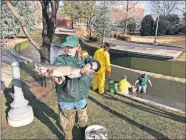  ?? [PROVIDED PHOTO] ?? Glenn Osban, program specialist for H.B. Parsons Fish Hatchery, helps relocate fish from Bricktown Canal.
