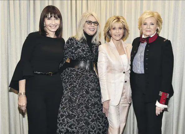  ?? DAVID BECKER/GETTY IMAGES ?? Mary Steenburge­n, left, Diane Keaton, Jane Fonda and Candice Bergen make up a formidable chorus line.