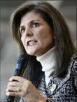  ?? Charlie Neibergall/Associated Press ?? GOP presidenti­al candidates Donald Trump and Nikki Haley traded barbs this weekend over immigratio­n policy as primary election season looms. The Republican caucuses in Iowa are set for Jan. 15. New Hampshire’s primary is Jan. 23.