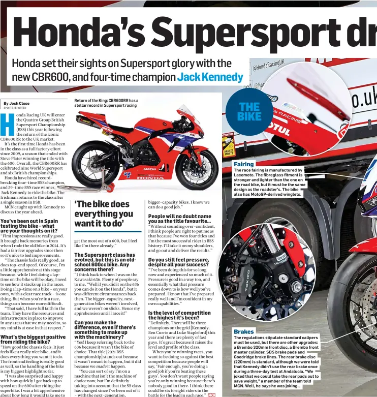  ?? ?? Return of the King: CBR600RR has a stellar record in Supersport racing
Fairing
Brakes says