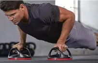  ?? Adidas; Showlovein ?? Rotating push-up bars, above, and a weighted fitness hoop, far left