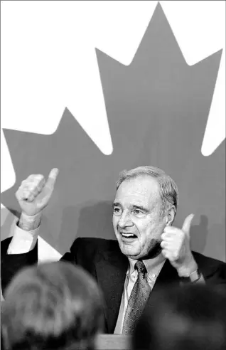  ?? PETER POWER./TORONTO STAR ?? Prime Minister Paul Martin gives a speech to his caucus after losing yesterday’s non-confidence vote 171 to 133, triggering the first winter election campaign the country has seen in more than 25 years.