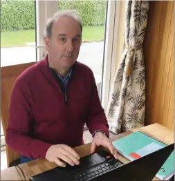  ??  ?? The Principal’s Office: John Murphy of Coláiste Treasa, Kanturk, connects with teachers and pupils from his home office.