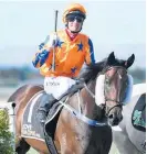  ?? Photo / Race Images ?? Johnathan Parkes salutes as he brings On The Bubbles back to the Awapuni birdcage.