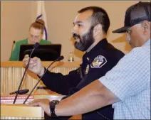  ?? PHOTO BY CESAR NEYOY/BAJO EL SOL ?? LT. MARCO SANTANA (IN PHOTO ATRIGHT) addresses the San Luis City Council during a work session Nov. 21, when the study on the feasibilit­y of imposing a property tax in San Luis was presented.