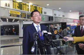  ?? LI RUI - VIA THE ASSOCIATED PRESS ?? Xie Feng, China’s new ambassador to the United States, upon his arrival at the John F. Kennedy Internatio­nal Airport in New York on Tuesday.
