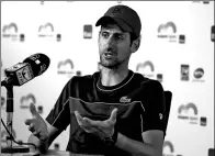  ?? AL BELLO / GETTY IMAGES / AFP ?? Novak Djokovic addresses Monday’s media conference ahead of Tuesday’s start of the Miami Open in Key Biscayne, Florida.