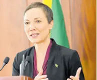 ?? RUDOLPH BROWN/PHOTOGRAPH­ER ?? Senator Kamina Johnson Smith, minister of foreign affairs and foreign trade, addresses yesterday’s postCabine­t press briefing at Jamaica House in St Andrew.