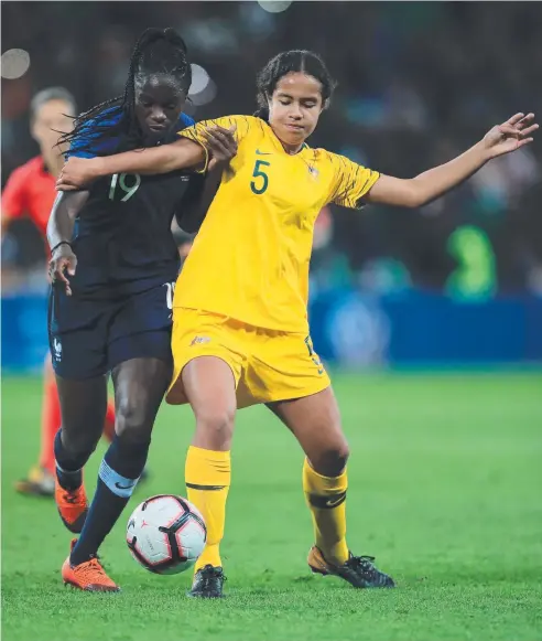  ?? Picture: GETTY IMAGES ?? WARM-UP: Mary Fowler of Australia in action against Griedge Mbock Bathy of France during the friendly.