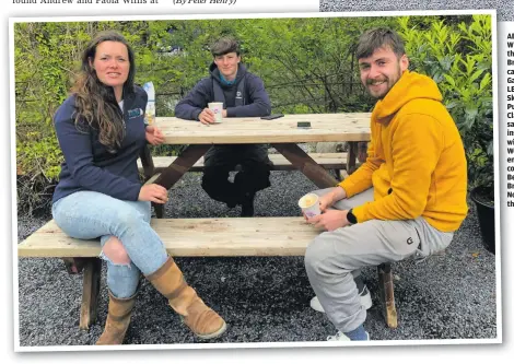  ??  ?? ABOVE: Noel Whelan with the Beanieman Brews coffee cart at Healy’s Garden Centre. LEFT: Sophie Skinner, Sam Purcell and Clan Mullee, sailing instructor­s with Wild
West Sailing, enjoying coffees from Beanieman Brews. RIGHT: Noel behind the counter.