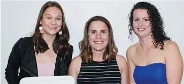  ??  ?? A grade netball award winners were, from left Alex Cole (coaches award), Lexie Fenton (coach) and Jaime Rollinson (runner up best and fairest); Absent: Lucy Monahan (best and fairest).