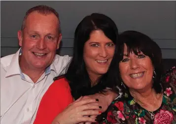  ??  ?? Simon and Esther Kelly and Eileen Horan enjoying their night out at the Chris de Burgh concert in the Whale Theatre in aid of Greystones Cancer Support.