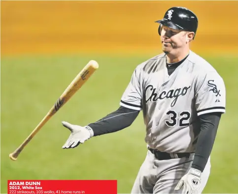  ?? DAVID RICHARD, USA TODAY SPORTS ?? ADAM DUNN
2012, White Sox 222 strikeouts, 105 walks, 41 home runs in 649 plate appearance­s