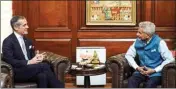  ?? PTI ?? External Affairs Minister S Jaishankar during a meeting with Ambassador of United States to India Eric Garcetti, in New Delhi