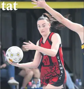  ?? Pictures: PAUL CARRACHER ?? SHOWDOWN: Nhill’s Sophie Warner, left, and Stawell goal defence Meg Walker, above, in B Grade action at the weekend.