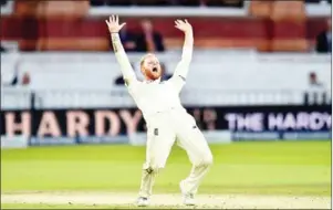  ?? GLYN KIRK/AFP ?? England’s Ben Stokes appeals for the wicket during a Test match between England and West Indies in London on September 8.