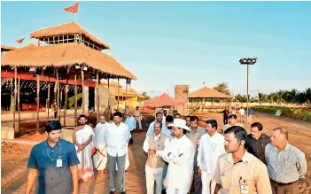  ??  ?? Chief Minister K. Chandrasek­har Rao inspects the site where he will perform five-day Maharudra Sahita Sahasra Chandi Maha Yagam from Monday at his farm house in Erravalli.