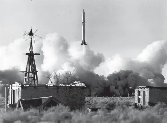  ?? COURTESY OF JUDSEN CARUTHERS/WSMR ?? Red Stone Missile launch at White Sands Missile Range, Sierra County, New Mexico.