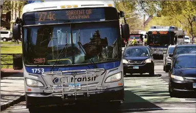  ?? Arnold Gold / Hearst Connecticu­t Media ?? Bus ridership in Connecticu­t was made free earlier this year and is now exceeding ridership levels in comparison to pre-COVID days.