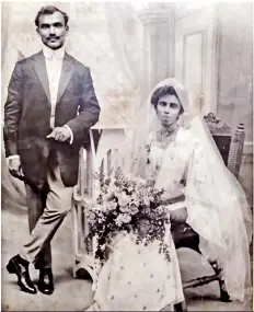  ??  ?? Coat, Shirt and Starched Collar Charles Richard and Grace Hoole, at their wedding at St. James’ Church Nallur, 1914.