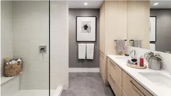  ??  ?? The show home ensuite features elongated hexagonal tiles in the shower area.