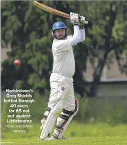  ?? Picture: Tony Flashman FM4390302 ?? Harbledown’s Greg Shields batted through 40 overs for 65 not out against Littlebour­ne