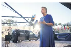  ?? AFP ?? Ylva Johansson talks to the media before the EU Justice and Home Affairs Council in Luxembourg yesterday.